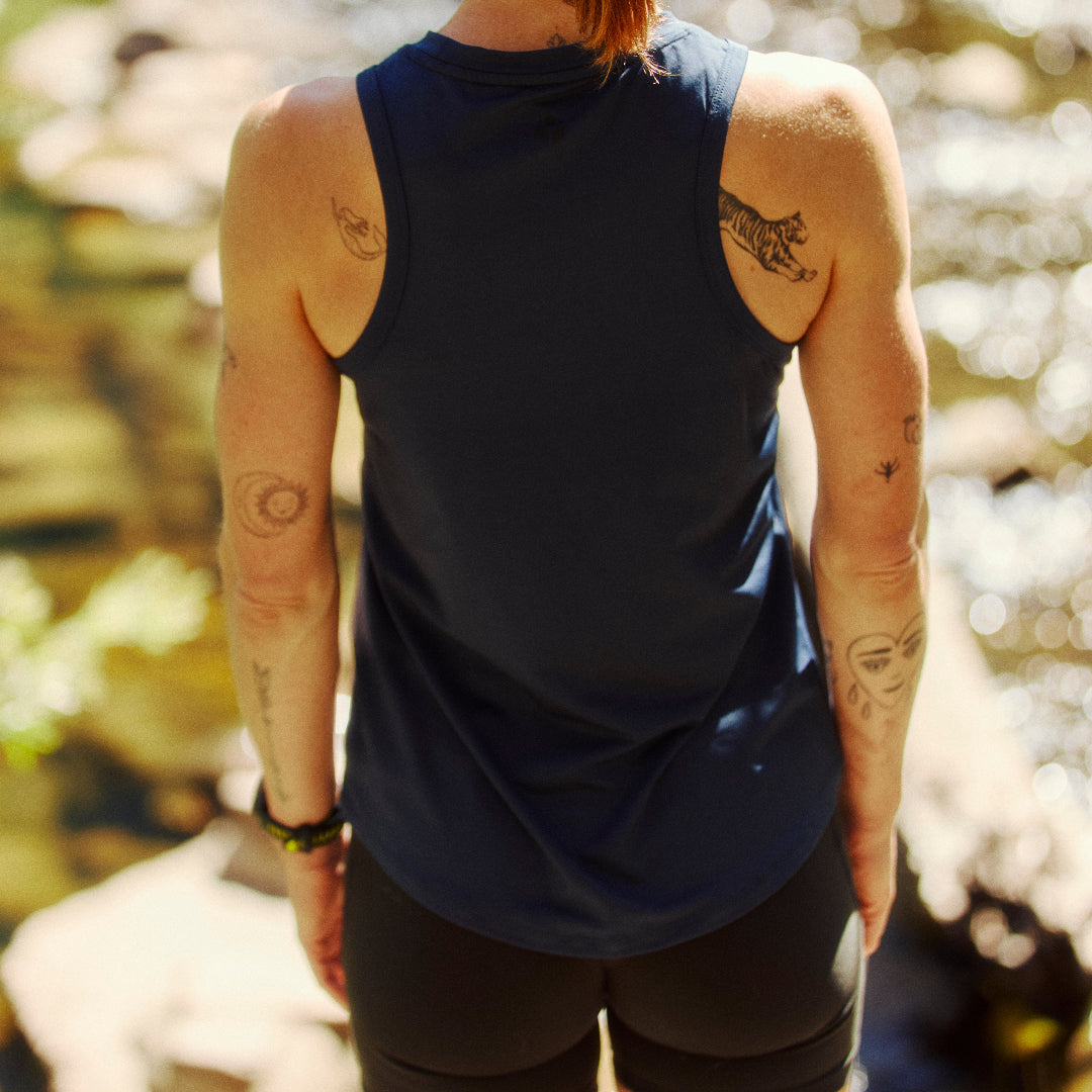 Womens Blue Performance Running Singlet On Model 