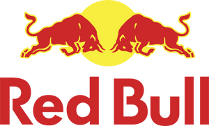 Red Bull logo with two red bulls and a yellow circle on a white background
