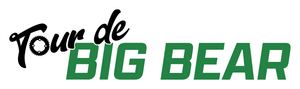The logo for Tour de Big Bear, featuring 'Tour de' in black script with a gear wheel replacing the 'o' in 'Tour', and 'BIG BEAR' in bold green block letters, set against a plain white background.