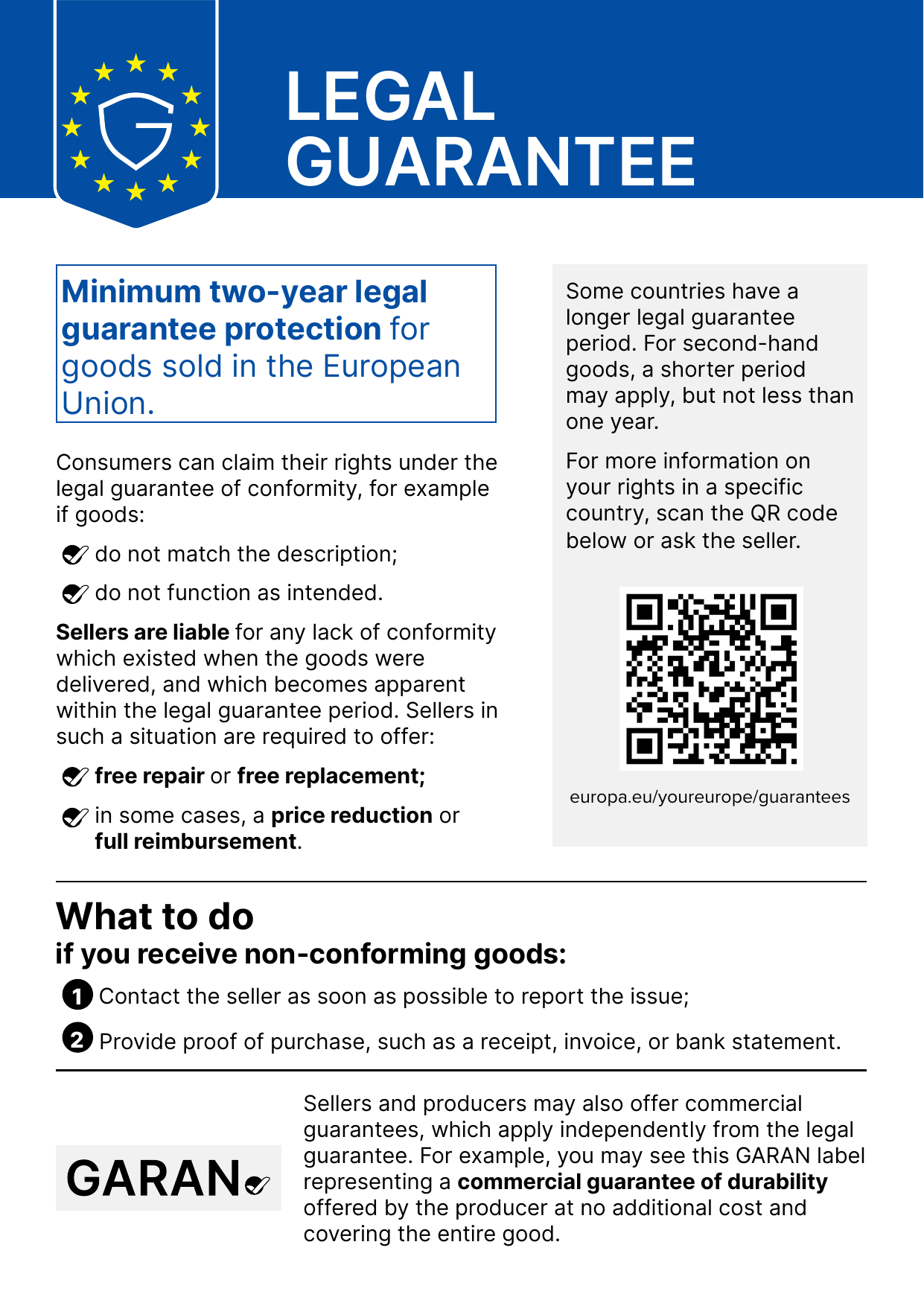 EU notice on the legal guarantee of conformity